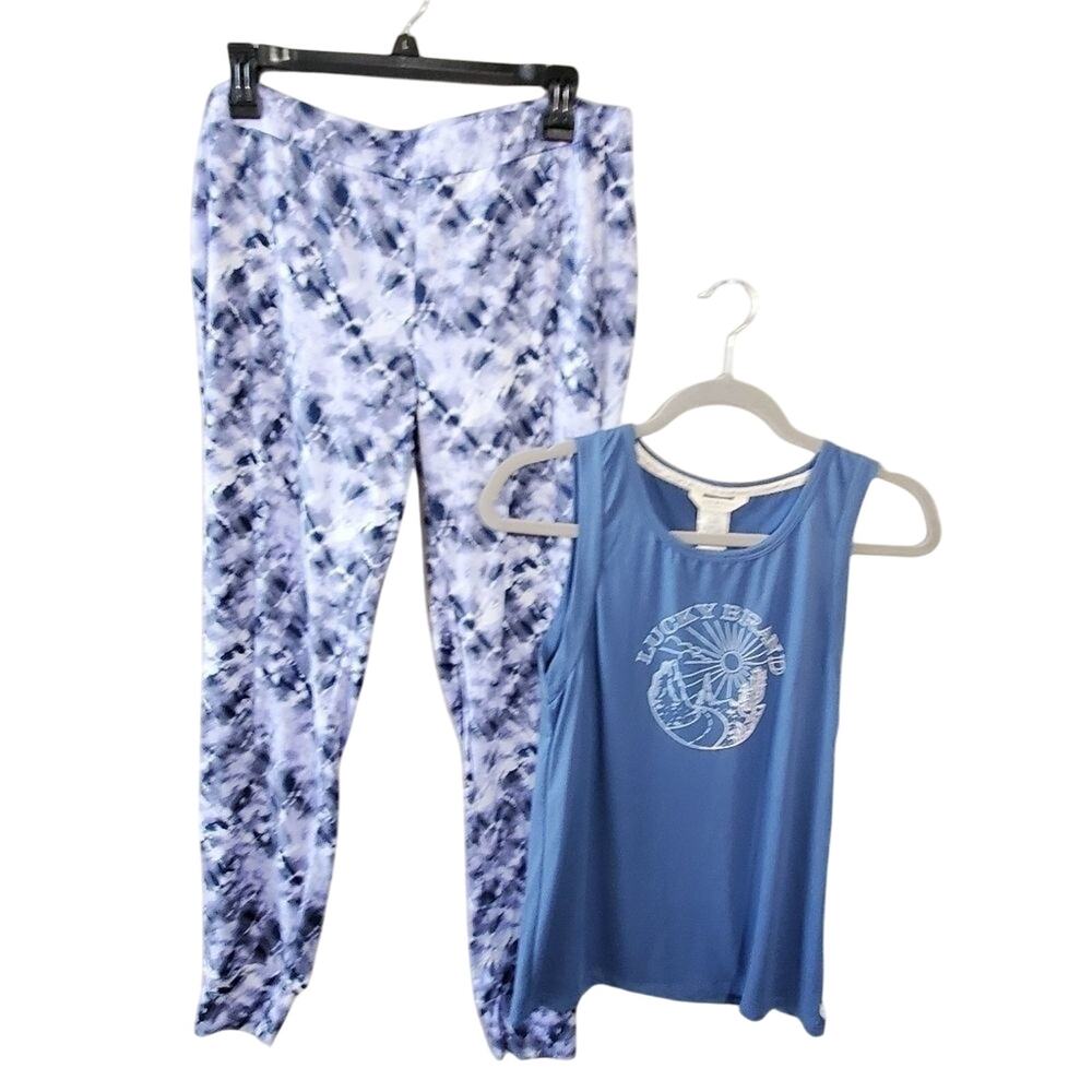 Lucky Brand Mens Blue Tie Dye Pajama Set Tank Top Leggings Size M NWT